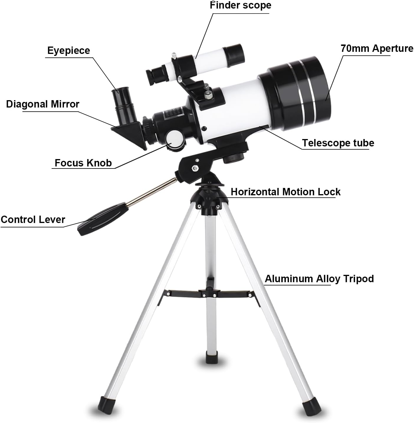 Telescope for Adults & Kids, 70mm Aperture 300mm Refractor Telescope, Portable Travel Refractor Telescopes for Astronomy Beginners with Tripod, Phone Adapter