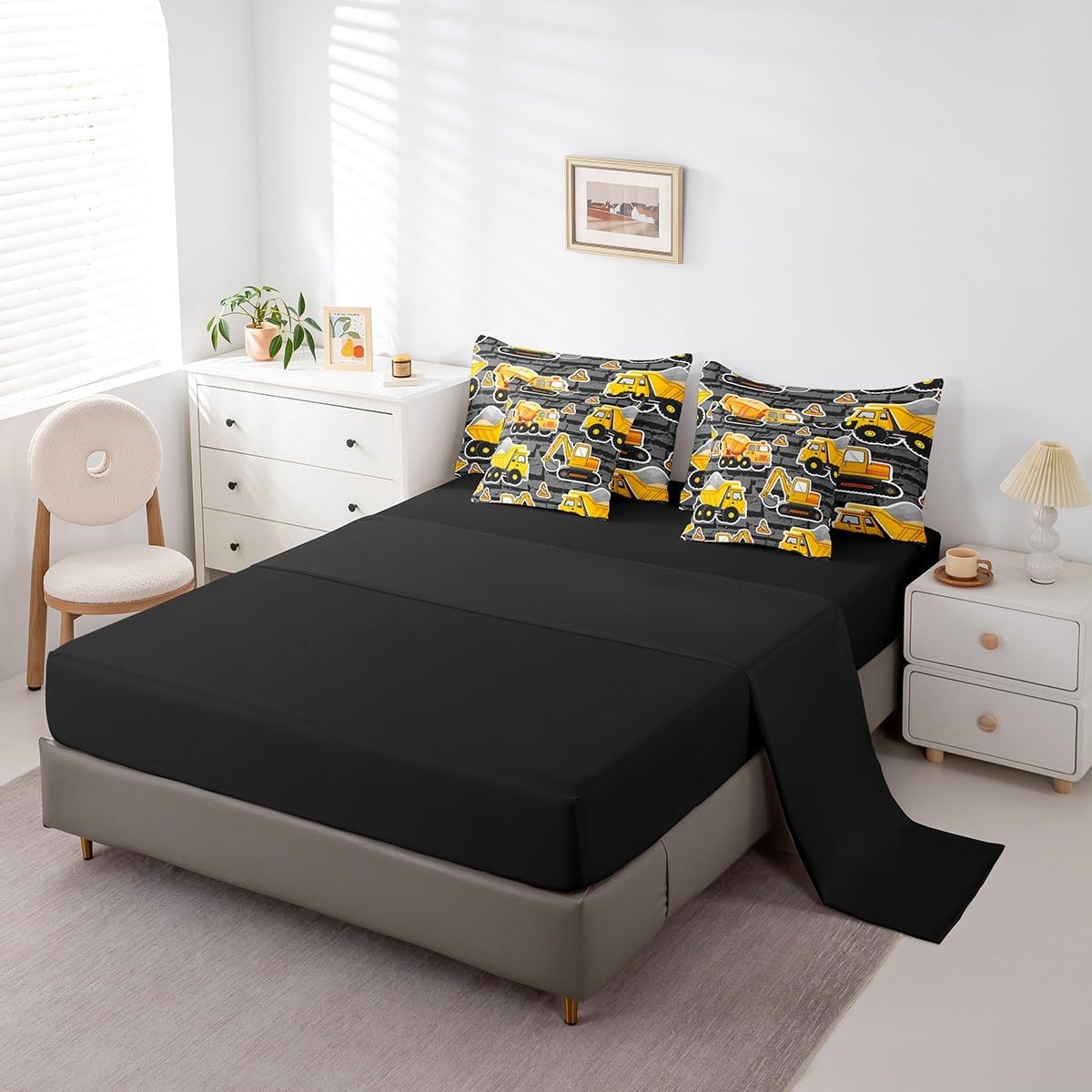 Erosebridal Chemistry Comforter Set with Sheets Full Size Periodic Table of Elements Bed in A Bag 7 Piece Science Chemistry Lovers Bedding Set for Kids Boys Children Bedroom Modern Black Bed Sets