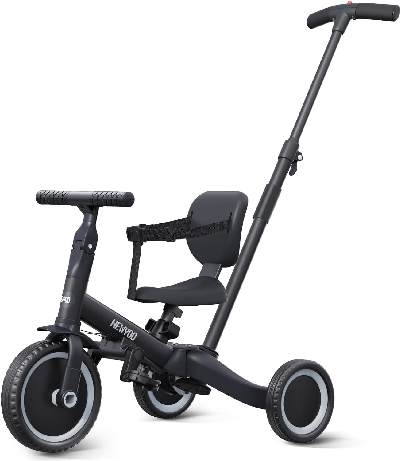 newyoo Toddler Tricycle with Push Handle for 1-3 Year Old, Toddler Bike, Birthday Gift and Toy for Boys and Girls, 5 in 1 Kids Trike, Balance Bike with Backrest and Safety Belt, Khaki, TR007