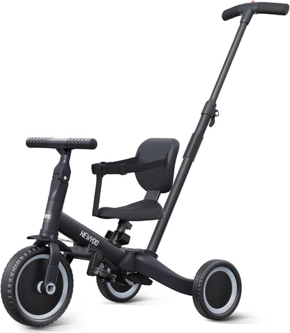 newyoo Toddler Tricycle with Push Handle for 1-3 Year Old, Toddler Bike, Birthday Gift and Toy for Boys and Girls, 5 in 1 Kids Trike, Balance Bike with Backrest and Safety Belt, Khaki, TR007