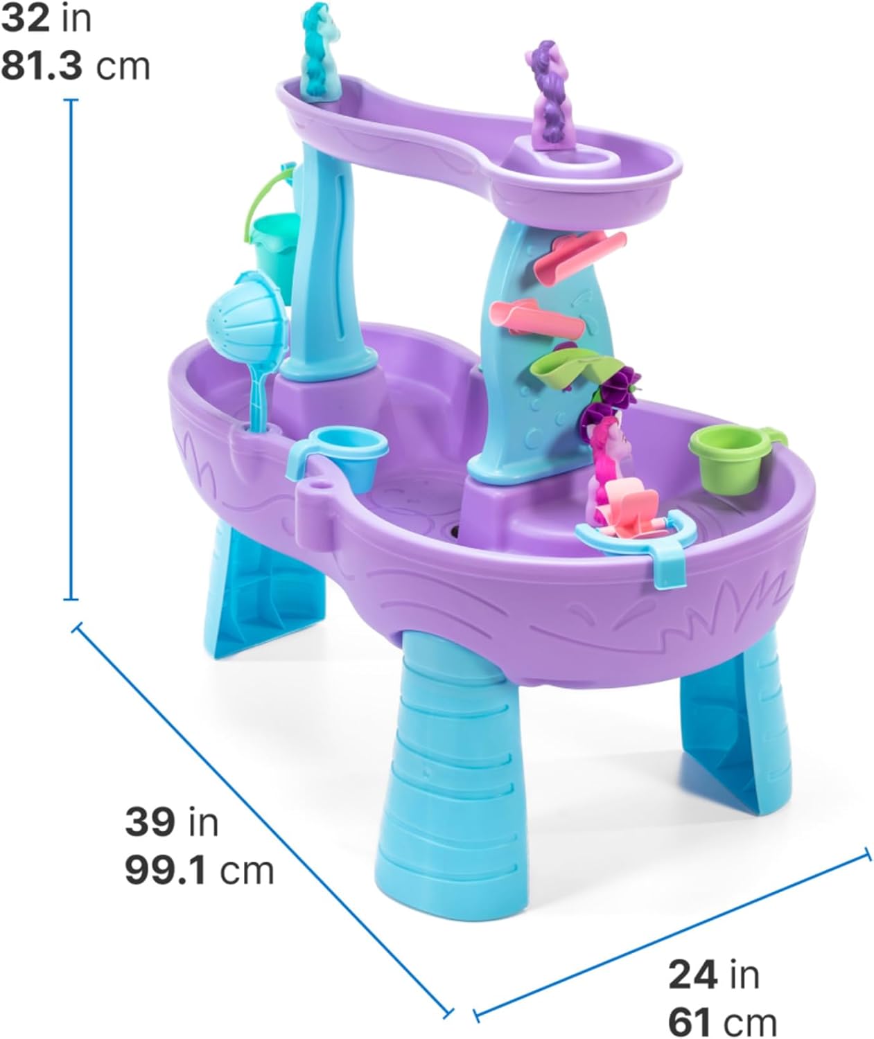 Step2 Rain Showers Splash Pond Water Table with Cover, Kids Water and Sand Activity Sensory Playset, Summer Outdoor Toys, 13-Piece Water Toy Accessories, For Toddlers 1.5+ Years Old, Blue & Green