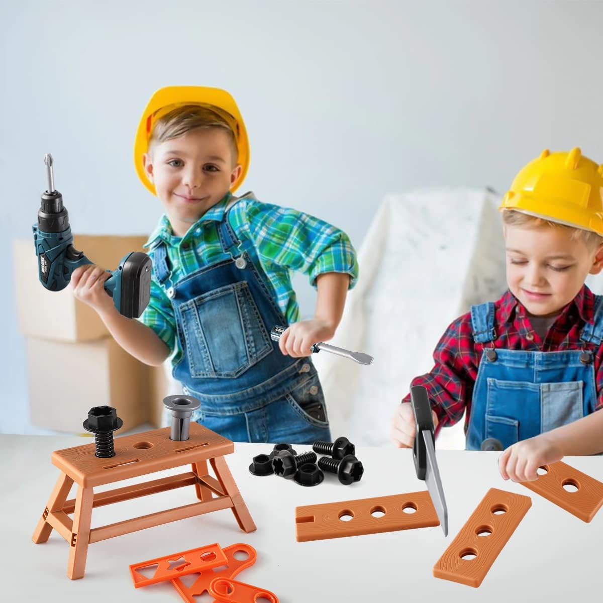 Kids Tool Set – Zealous 48 pcs Toddler Tool Set with Tool Box & Electronic Toy Drill, Pretend Play Kids Toys, Toy Construction Tools for Kids Ages 3,4,5,6,7,8 Years Old (A-Orange)