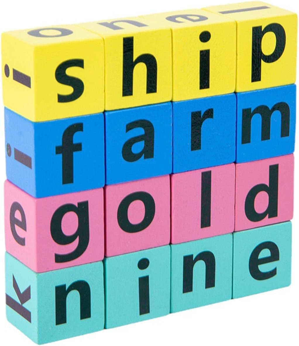 Almencla Spelling Toys Letter Spelling Block Wooden Vowel Reading Letters Toy for Boys Girls