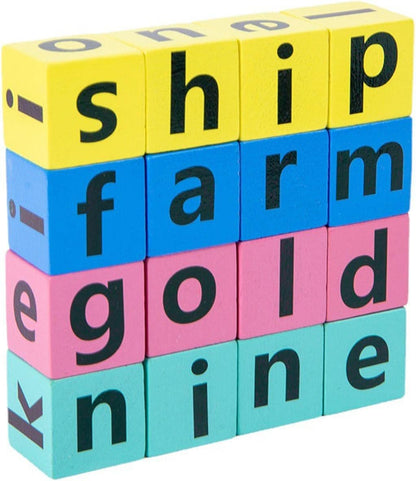 Almencla Spelling Toys Letter Spelling Block Wooden Vowel Reading Letters Toy for Boys Girls