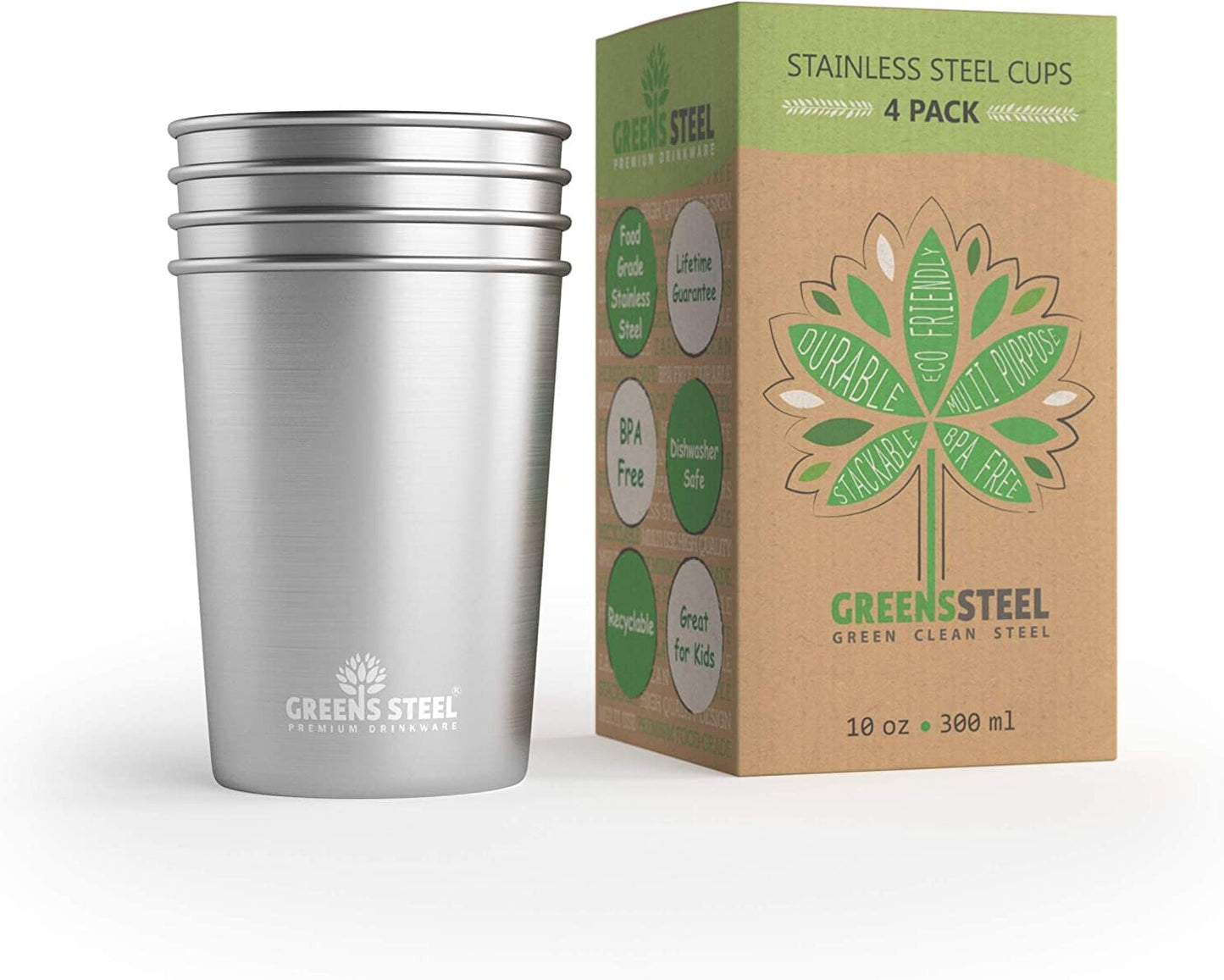 10oz Kids Cups – Stainless Steel Cups for Home, Party, Camping & Outdoor Activities – BPA Free, Unbreakable, Premium Stackable Metal Drinking Glasses for Children (4-Pack)
