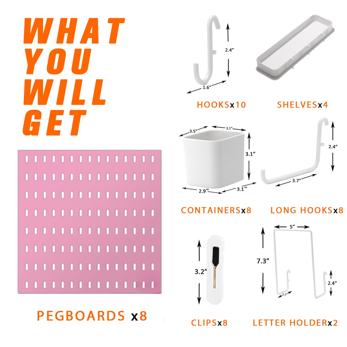 Peg Board Combination Kit, 4 Pegboards with 20 Accessories, Pegboard Wall Organizer for Office, Nursery & Home Storage, Key Holder, 25.6"x25.6" – Nail-Free Installation（White）