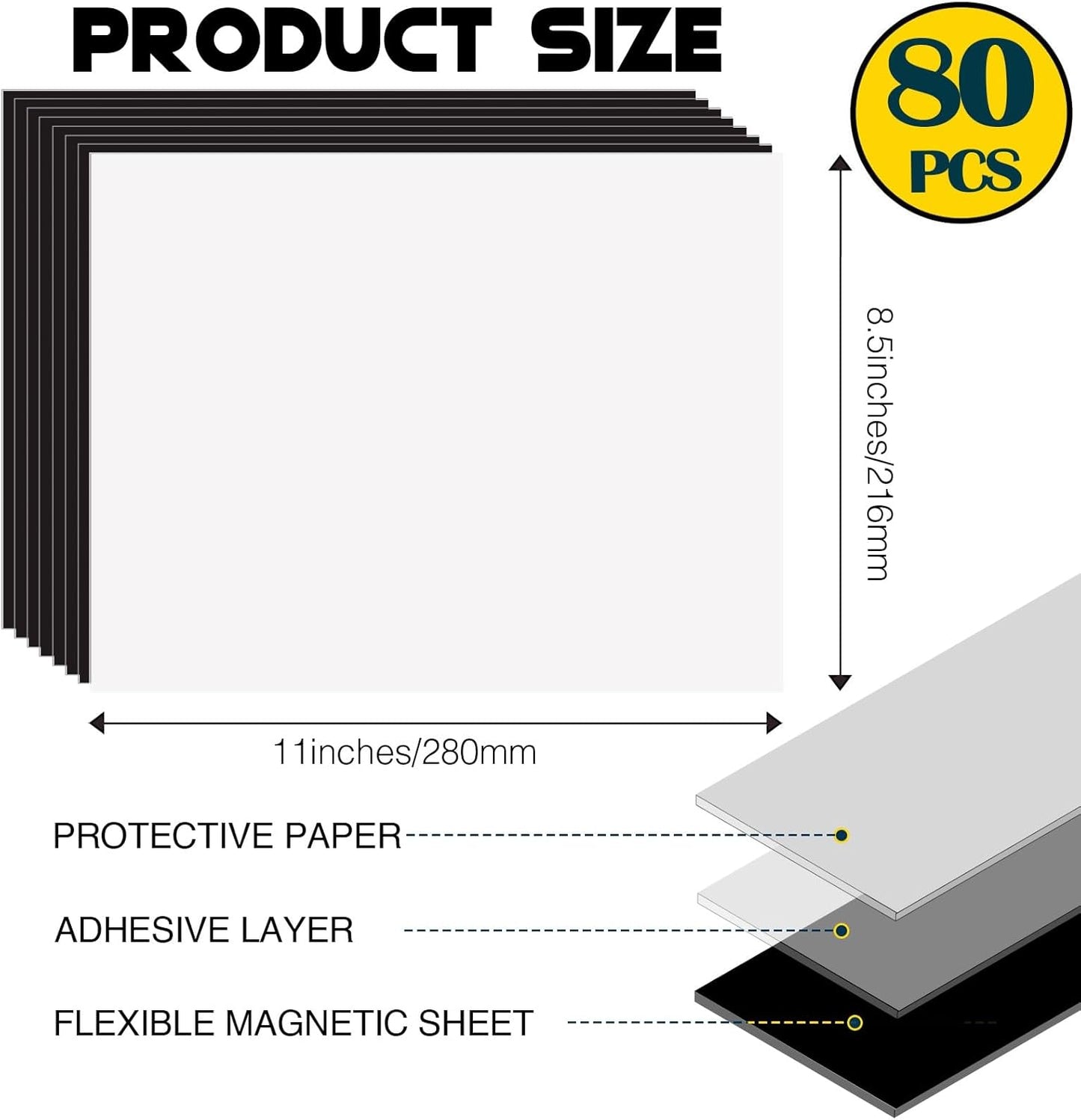 Adhesive Magnetic Sheets for Letter Size 8.5x11 (Pack of 8),Magnet Sheets with Self-Stick Adhesive for Home/Classroom/Office,Easy Cut DIY Paper Craft Magnet