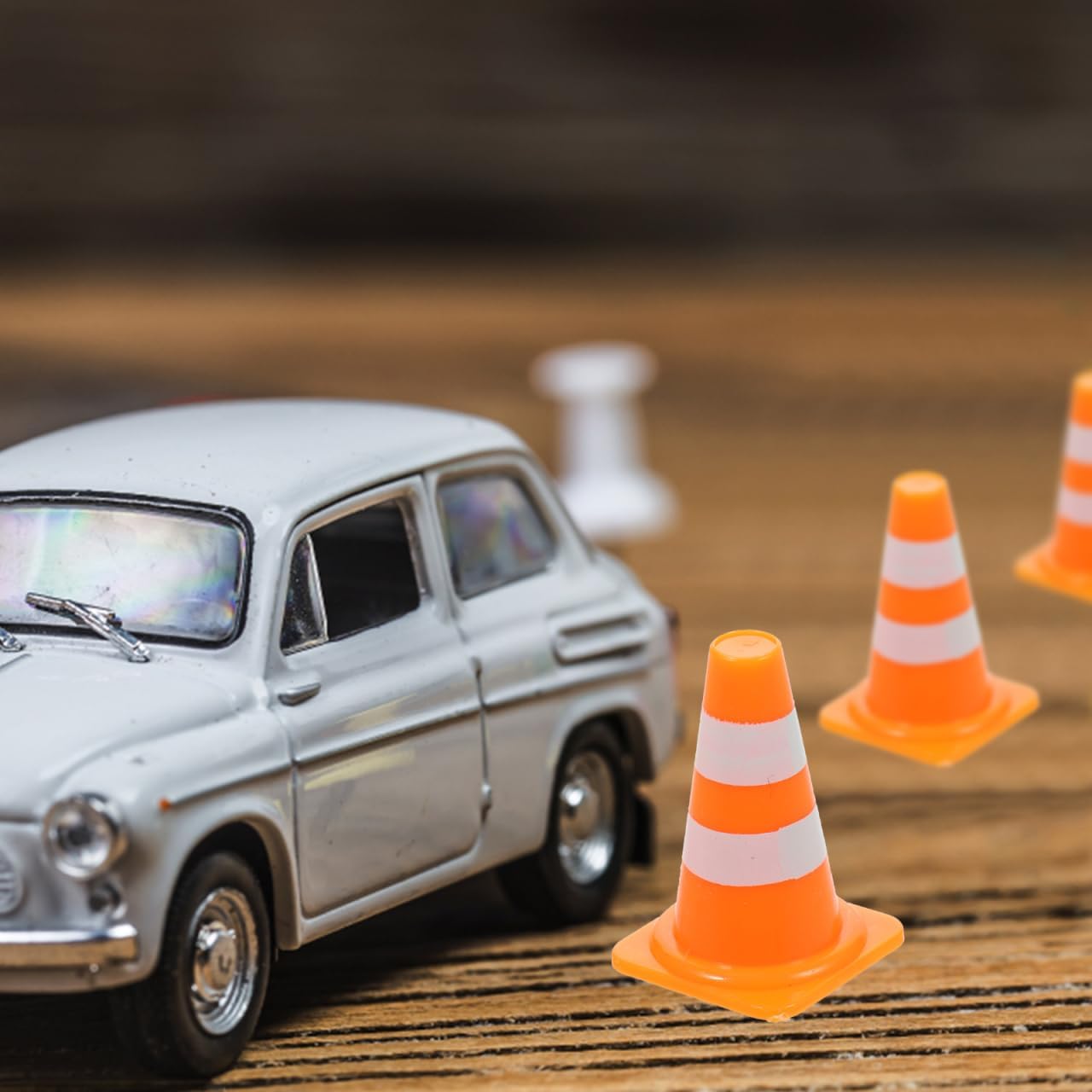 NUOBESTY 30Pcs Mini Traffic Cones, 0.98 Small Orange Construction Cones Miniature Sports Training Roadblock Toy Safety Road Street Signs Scene Models for Kids Early Cognitive Learning, Sand Table