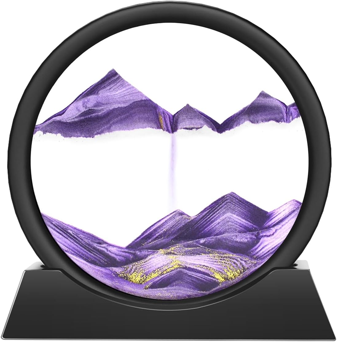 Wai Danie Moving Sand Art Picture 3D Hourglass Deep Sea Sandscape Liquid Motion Display Painting Flowing Sand Frame Relaxing Desktop Home Office Work Decor (Black, 12 Inches)