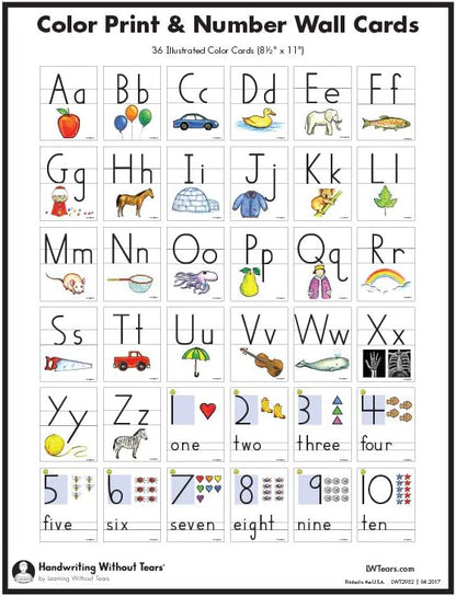 Learning Without Tears,Color Print & Number Cards, Age 5+, Kindergarten+, Handwriting Without Tears, 8.5"x11" Color Alphabet Cards, Letters & Pictures, School & Home