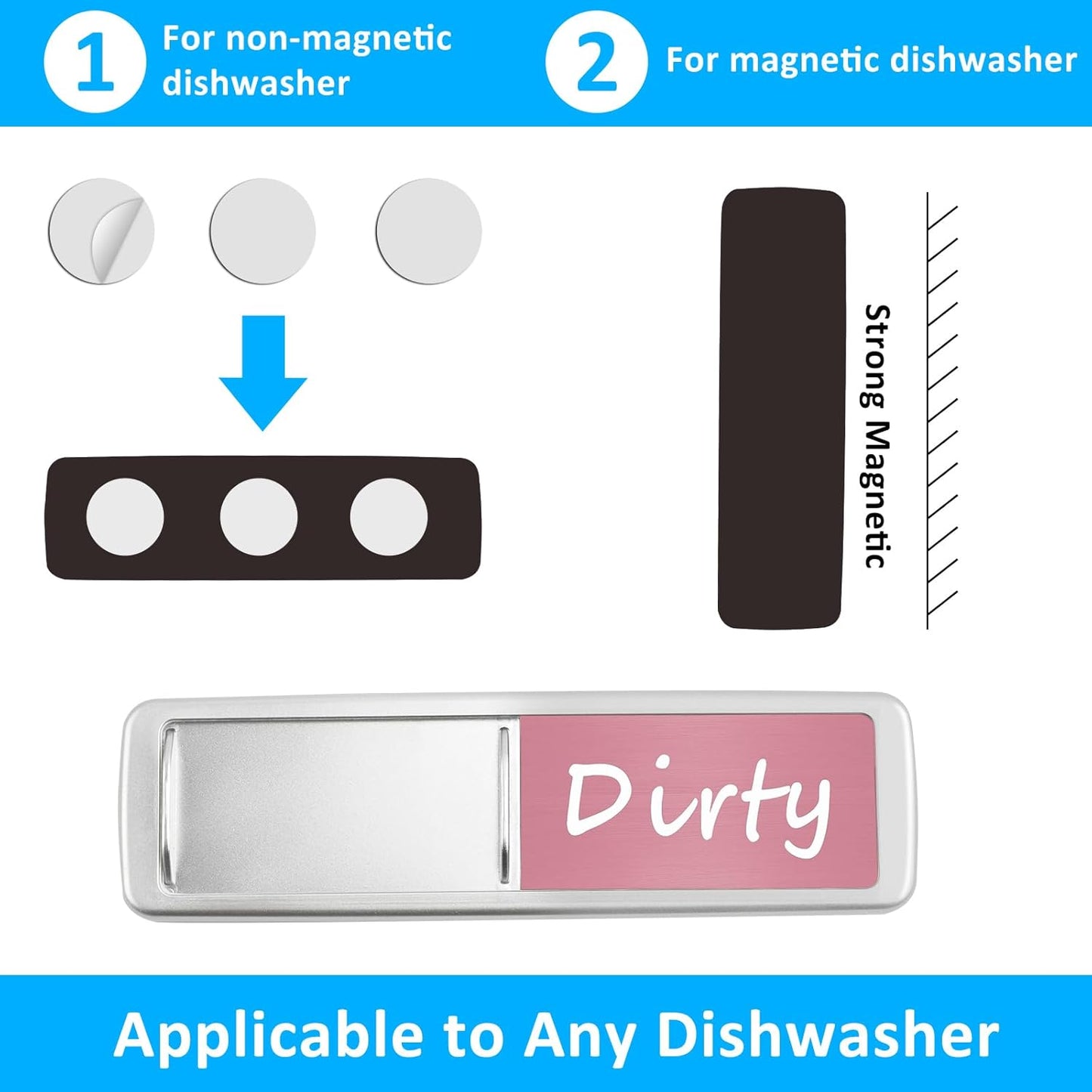 Dishwasher Magnet Clean Dirty Sign, Slide Strong Clean and Dirty Refrigerator Magnet Indicator for Dishwasher, Non-Scratch, Easy to Read, Self-Adhesive for Non-Magnetic Dishwasher（LightGray Brown）