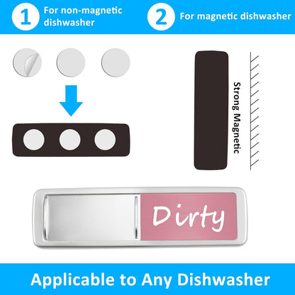 Dishwasher Magnet Clean Dirty Sign, Slide Strong Clean and Dirty Refrigerator Magnet Indicator for Dishwasher, Non-Scratch, Easy to Read, Self-Adhesive for Non-Magnetic Dishwasher（LightGray Brown）