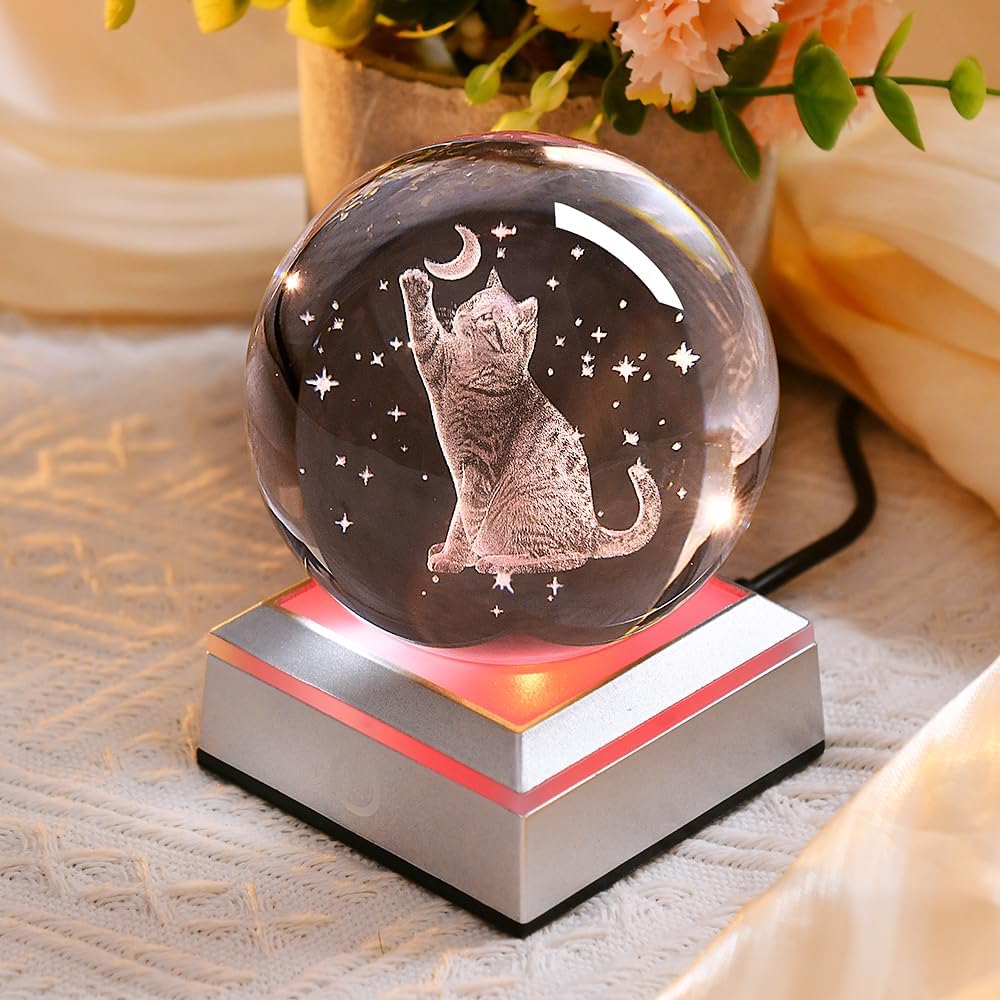 3D Solar System Crystal Ball Universe Glass Ball Space Astronomy Gift Planets Model Science Astrophysics Gifts Solar System Night Light Glass Globe Decor with 12 Colorful Modes Light Base