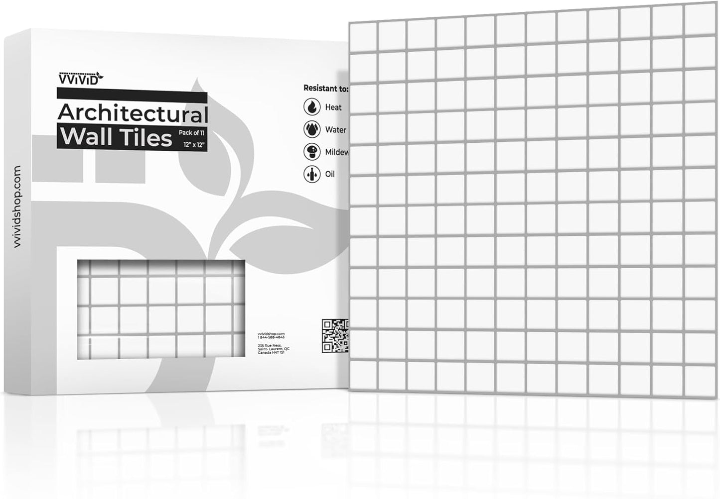 VViViD 11 Sheets Peel and Stick Grey Gloss Faux Ceramic Brick Wall Tiles, Self Adhesive Backsplash 12”x12”, 2mm Thick Kitchen, Bathroom (11 sq. ft.)