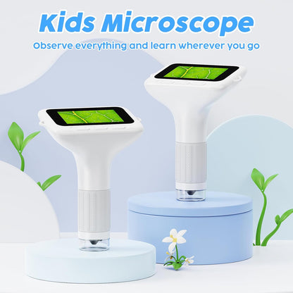 1000X Handheld Digital Kids Microscope with 3.0" IPS Screen, USB-Powered STEM Educational Science Toy with 8 LED Lights & Photo/Video Capture, Portable Learning Gift for Boys & Girls(White)