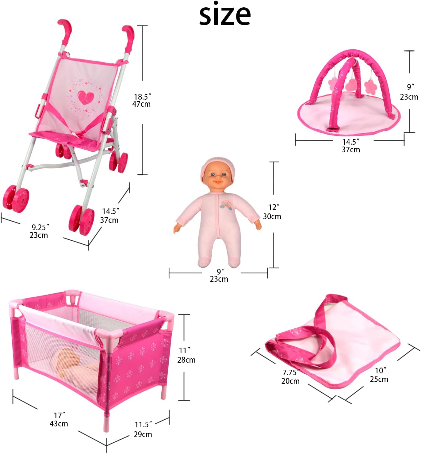 Anivia Stroller Toy Collection Doll Stroller Baby Doll Accessories for Toddlers 1-3Heart Design Gifts for Toddlers and Girls Toy Stroller