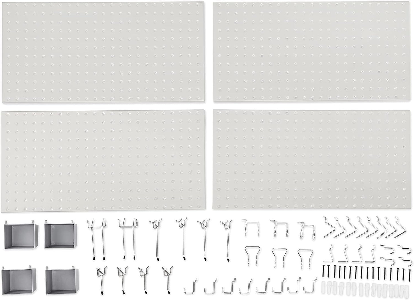 Amazon Basics Rectangular Metal Pegboard Wall Organizer, Tool Storage Organization System, Rust and Scratch Resistant, 48-Piece Kit, Gray