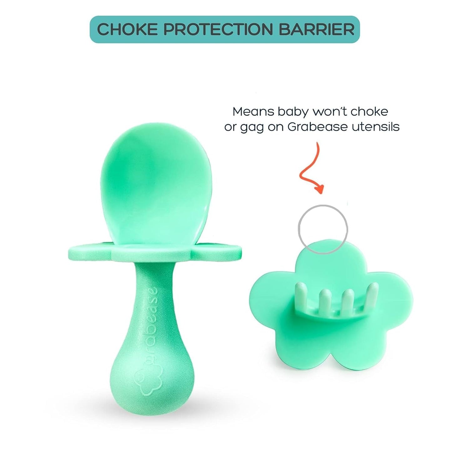 Grabease Baby Feeding Utensils - Anti-Choke Collar & Toddler Fork for Ages 1-3 - Easy-Grip Curved Handle Infant Spoon - Dishwasher-Safe Convenience & Baby Cutlery - Teal