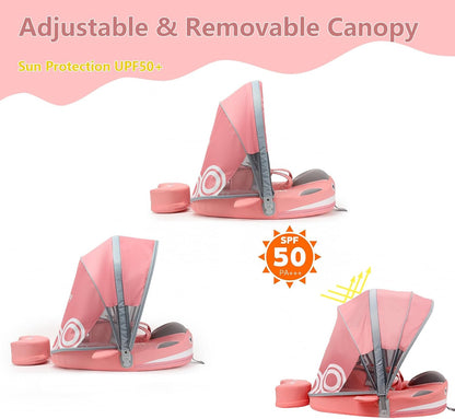 Baby Pool Float with UPF50+ 3D Adjustable Canopy, Add Tail Mambobaby Float Non Inflatable Infant Floats for Pool, Cartoon Narwhal Baby Floats (NPink with Canopy-U05NPCTLUROHML01U05)