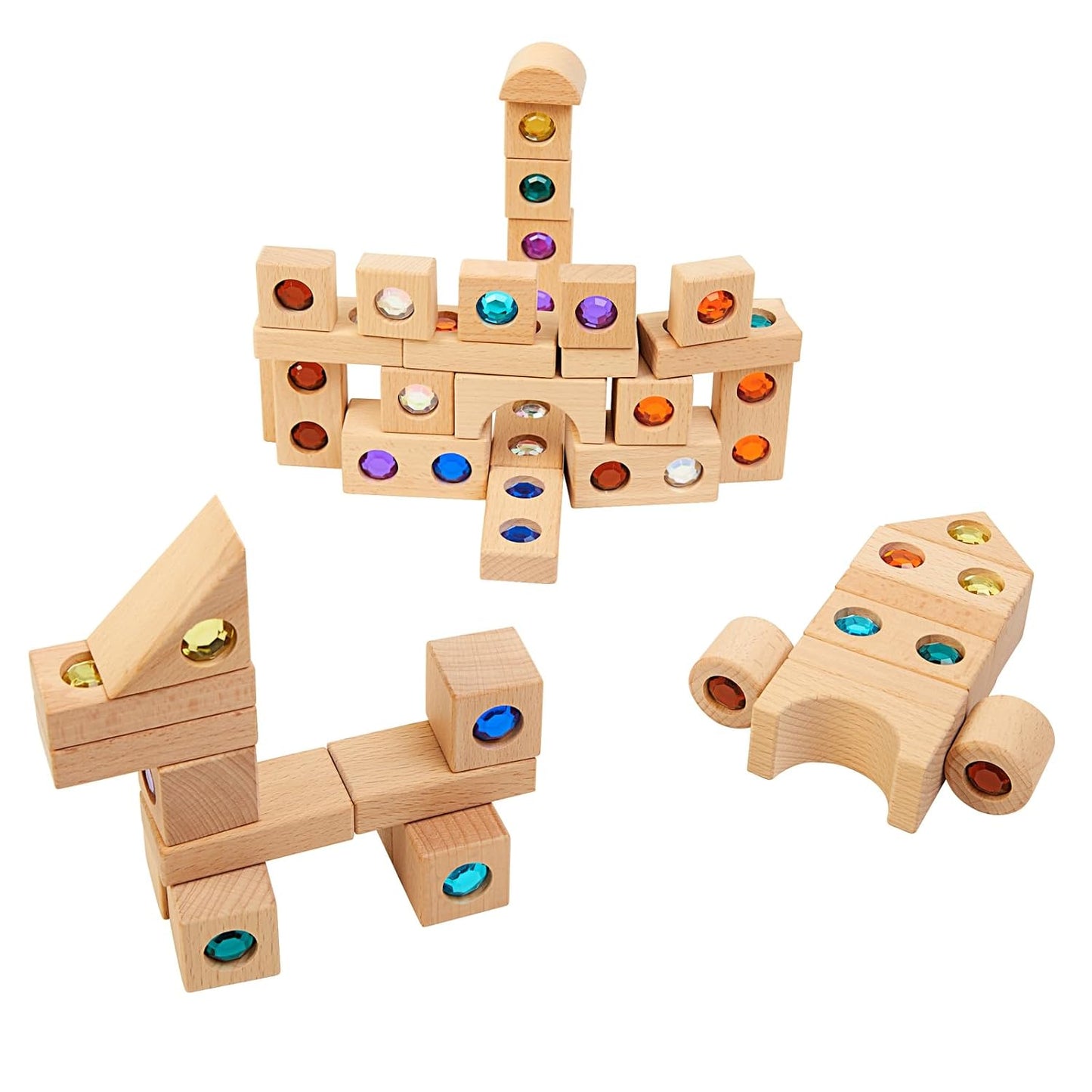 Excellerations Wooden Gem Blocks - Set of 50 with Tray