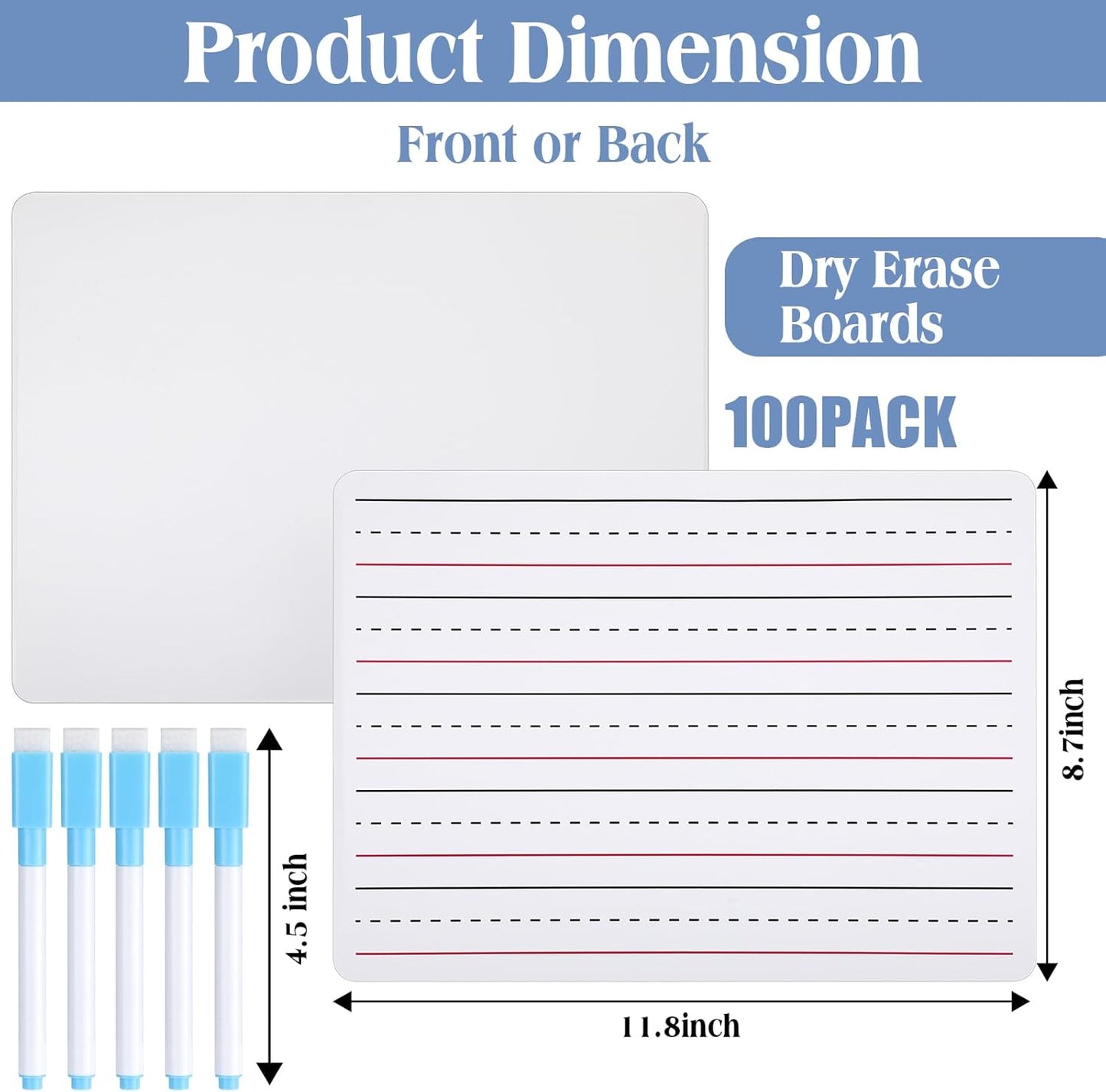 ReliThick 25 Pcs Lined Dry Erase Board with Markers 9 x 12 Double Sided Whiteboards Dry Erase Lapboards with Lines Ruled Writing Board Handwriting Practice