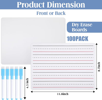 ReliThick 25 Pcs Lined Dry Erase Board with Markers 9 x 12 Double Sided Whiteboards Dry Erase Lapboards with Lines Ruled Writing Board Handwriting Practice