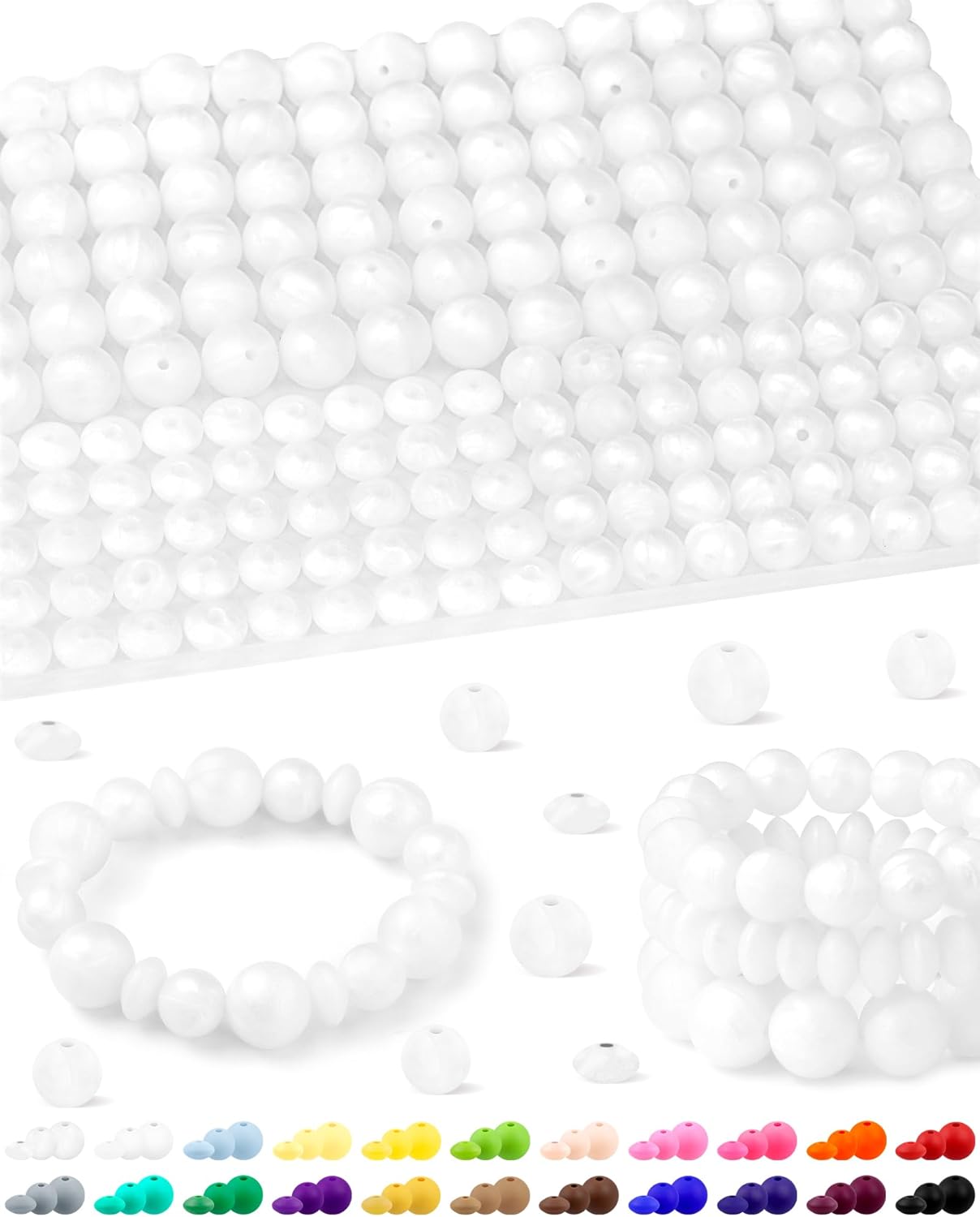 200Pcs FIVEIZERO Mixed Silicone Beads for Keychain Making, 12mm 15mm Round and 12mm Lentil Silicone Beads for Pens Bracelet Necklace DIY Crafts(Black)