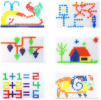 592Pcs Mushroom Nail Beads Puzzle Set Kids Educational Toy Pegboard Game for Creativity Hand Eye Coordination Safe Plastic Pieces 10.8X7.5 Inch
