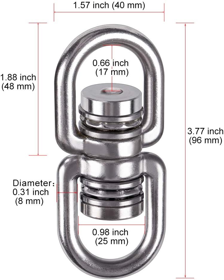 SELEWARE Silent Bearing Swing Swivel, 360° Rotational Device Hanging Accessory with Removeable Buckle for Tree Swing, Hammock Chair, Climbing Rope, Yoga, Kids Swing Swivel 1200LB Capacity, 2 Pack