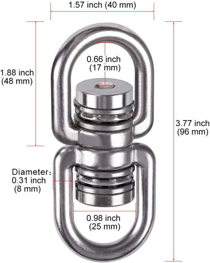 SELEWARE Silent Bearing Swing Swivel, 360° Rotational Device Hanging Accessory with Removeable Buckle for Tree Swing, Hammock Chair, Climbing Rope, Yoga, Kids Swing Swivel 1200LB Capacity, 2 Pack
