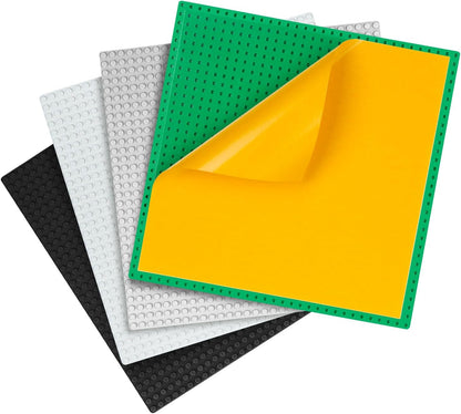 MIMAX Peel-and-Stick Baseplates - Self Adhesive Building Brick Plates - Compatible with All Major Brands - 4 Pack - 10 inch x 10 inch (Dark Gray)