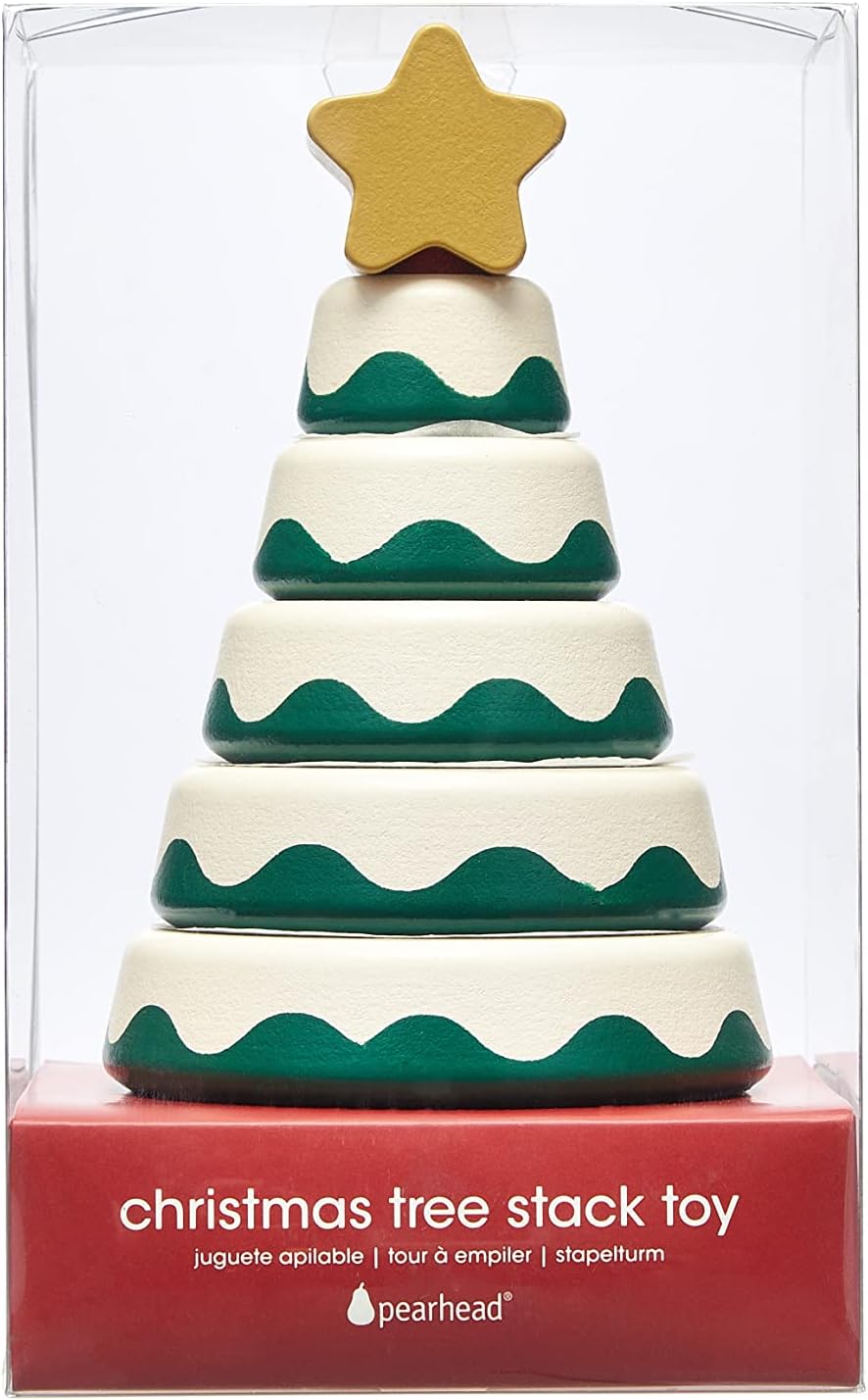 Pearhead Christmas Tree Stack Toy - Holiday Nursery Décor and Stacking Rings for Baby