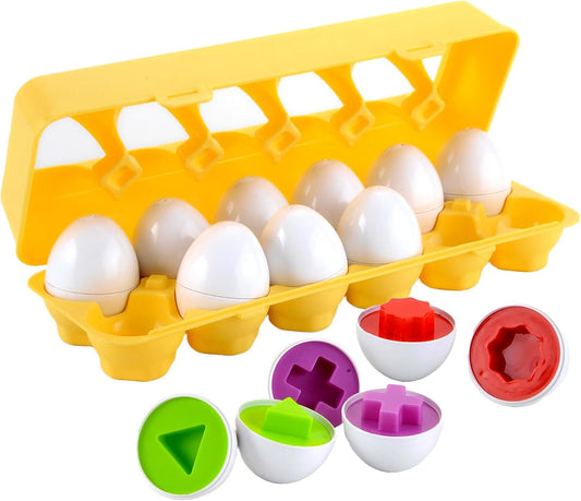 PowerTRC Egg Toys for Toddlers Montessori Toys 12 Pcs Matching Eggs Game Color Recognition Shape Sorter Puzzle Easter Travel Games Early Learning STEM Motor Development Gift