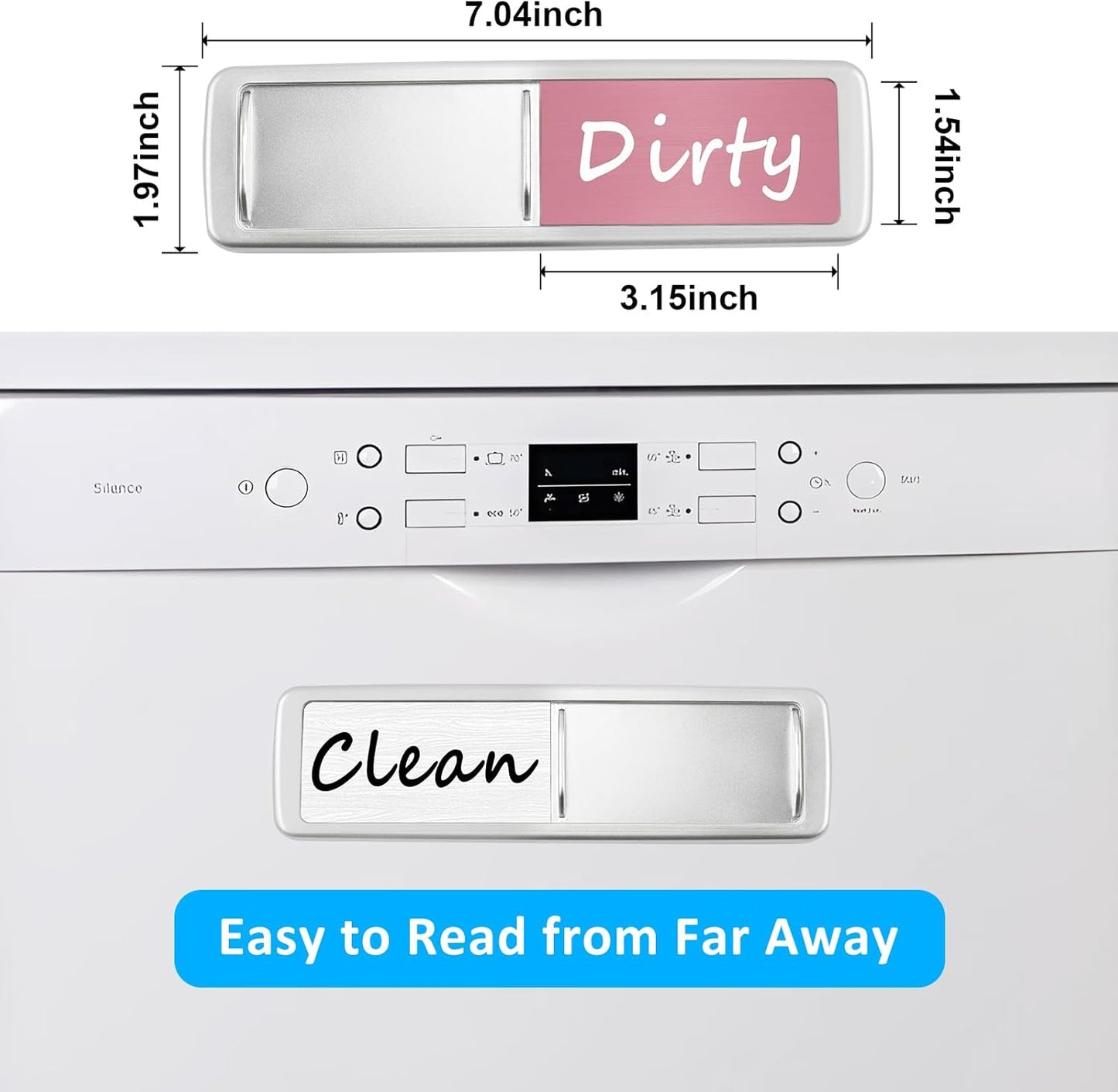 Dishwasher Magnet Clean Dirty Sign, Slide Strong Clean and Dirty Refrigerator Magnet Indicator for Dishwasher, Non-Scratch, Easy to Read, Self-Adhesive for Non-Magnetic Dishwasher（LightGray Brown）