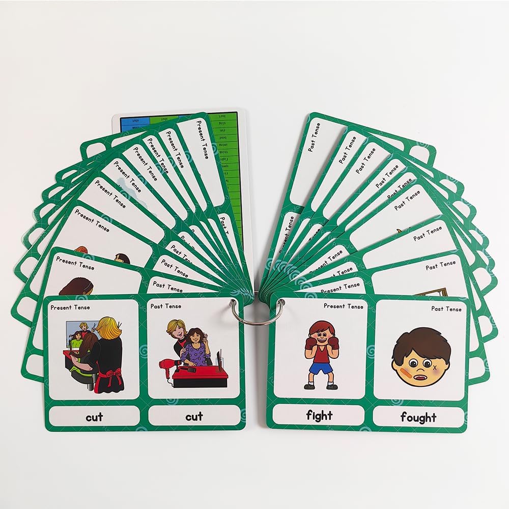 Lilias Irregular Past Tense Verbs English Grammar Double-Side Learning Flash Cards - 24 Card Set for Homeschool, Preschool, Primary School, ESL, Autism, Vocabulary Building