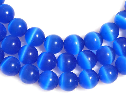 HAAMIIQII 8mm Light Blue Cat Eye Glass Round Crystal Stone Loose Gemstone Beads for Jewelry Making Bracelets Necklaces Earrings Crafts (45-50pcs)