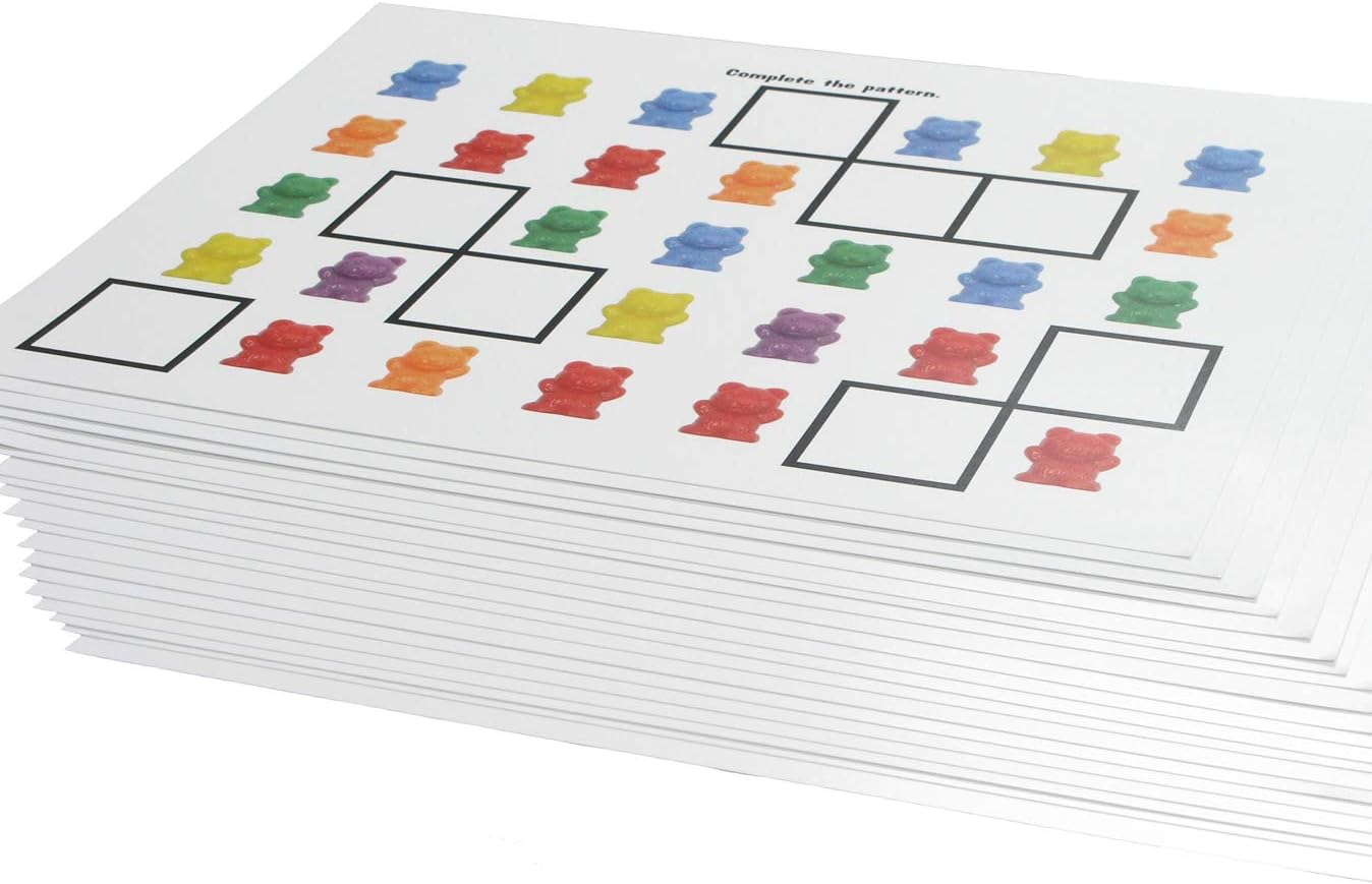 Legato Counting Bear Activity Sheets and eBook; 20 Large, Glossy Card Stock Sheets (each 8.5" x 11"); Helps with Patterns, Graphing, Colors, and More! Use with any 1" bear manipulative with 6 colors.