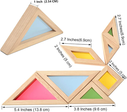 BOHS Translucent Tangram with Multilingual Activity Cards - 1 Inch Thickness - Preschool Gift - Kids Kindergarten Light Table Accessories/Window Puzzle Toys