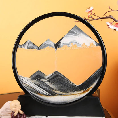 Arthink Moving Sand Art Picture in Motion Round Glass 3D Deep Sea Landscape, Dynamic Sand Art Sandscapes, Sensory Relaxing Desktop