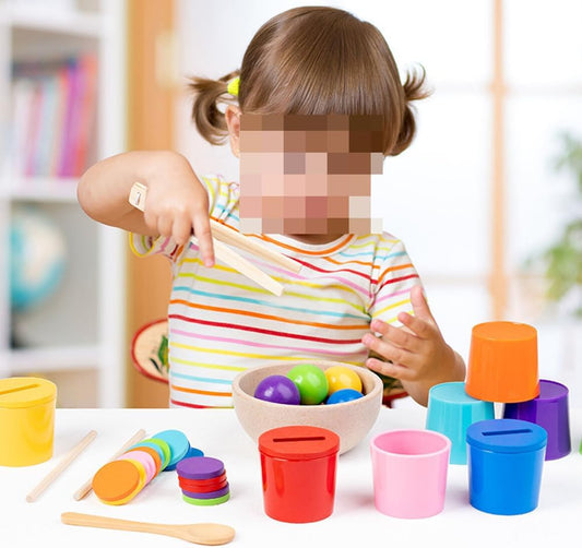 Montessori Color Sorting Cup & Ball Set, Coin Box Matching Game, Fine Motor Skills Toy