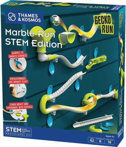 Gecko Run Marble Run Starter Set by Thames & Kosmos, Toy of the Year Winner - 63 Piece Vertical Marble Run, Flexible Tracks | Fast, No-Mess Setup, Residue-Free Nano-Adhesive Pads, Creative Play