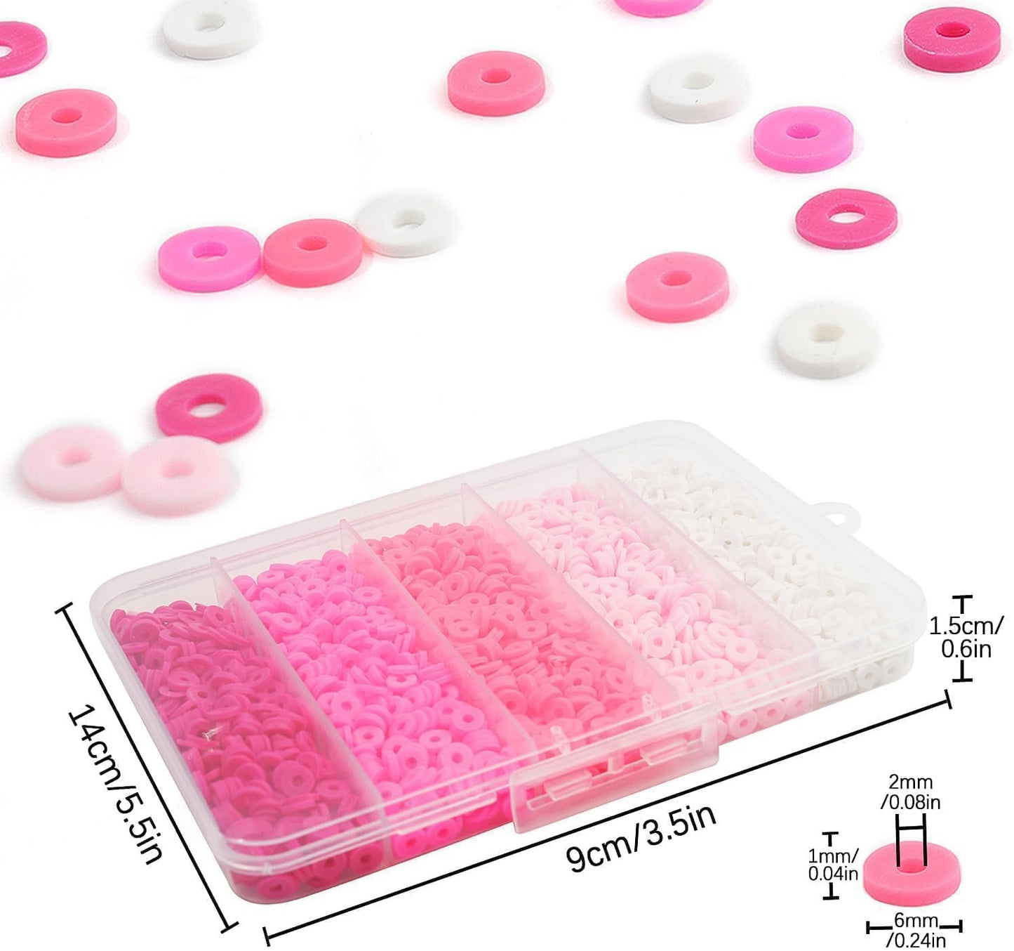 3500pcs Pink Clay Beads for Bracelets Making Kit, 6mm Heishi Polymer Flat Round Disc Clay Beads for Jewelry Making Pink