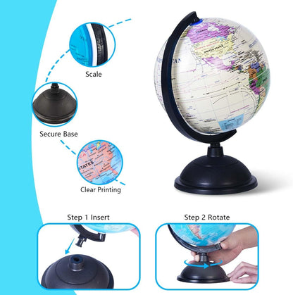 KISEER 8 Inch World Globe with Stand Rotating Earth Spinning Globe for Kids Geography Classroom Education or Decorations (Blue)