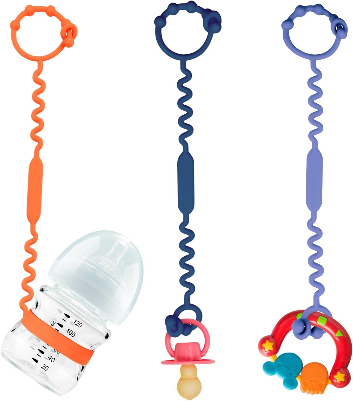 Silicone Toy Straps for Baby, Toy Safety Straps for Stroller High Chair - BPA Free (Red Yellow Orange)