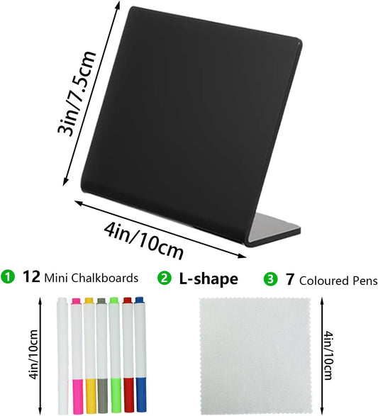 20 Pack 4"x3" V-Shaped Mini Chalkboard Signs, Self-Standing Tabletop Food Labels for Wedding, Bakery, Buffet, Easy to Write & Wipe Off, Includes 7 Color Chalk Markers, Cleaning Cloth