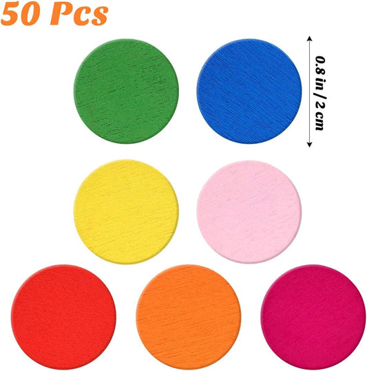 STOBOK 50pcs Colored Wooden Disc Tools, Math Supplies for Early Math Learners, Math Manipulatives for Counting, Grouping, Home and School Supplies