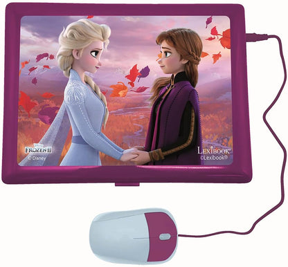 LEXiBOOK Disney Frozen 2 - Educational and Bilingual Laptop Spanish/English - Girls Toy with 124 Activities to Learn, Play Games and Music with Elsa & Anna - Blue/Purple, JC598FZi2