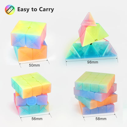 Vdealen Speed Cube Set, Puzzle Cube Bundle of 2x2x2 3x3x3 4x4x4 Pyramid Magic Cube Set, Birthday Party Christmas Stocking Stuffers Gift for Kids Teens Adults(Stickerless)