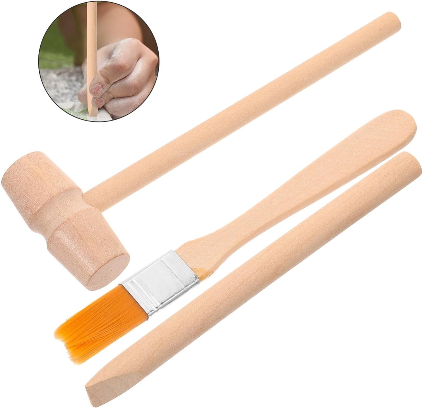 Vaguelly Dinosaur Digging Tools Toy Set with Wooden Hammer Chisel Brush - Educational Stem Excavation Kit for Kids Ages 4-12 Creative Learning Science Accessories