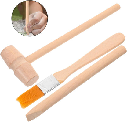 Vaguelly Dinosaur Digging Tools Toy Set with Wooden Hammer Chisel Brush - Educational Stem Excavation Kit for Kids Ages 4-12 Creative Learning Science Accessories
